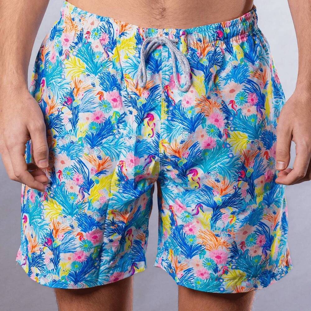 NEW MICHAEL'S SWIMWEAR cyclist new seahorses liner swim trunks in white